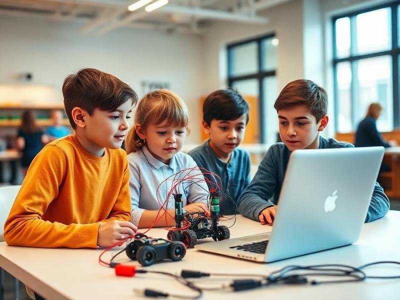 Uczniowie budujący robota podczas zajęć STEM